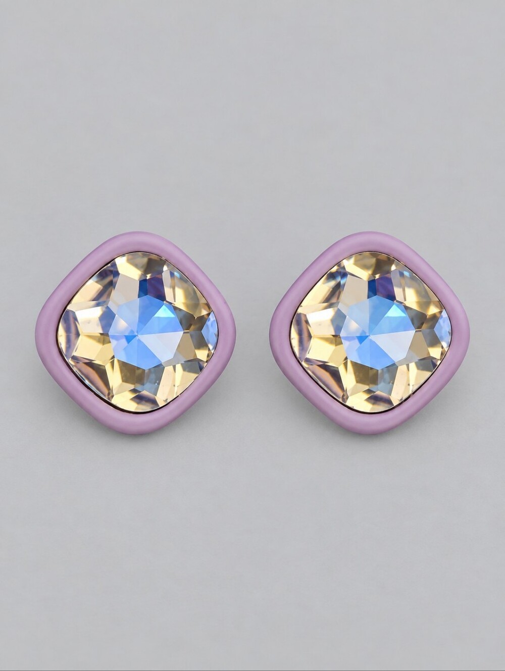 3/$30 CATO Lavendar Square Faceted Gem Button Earrings